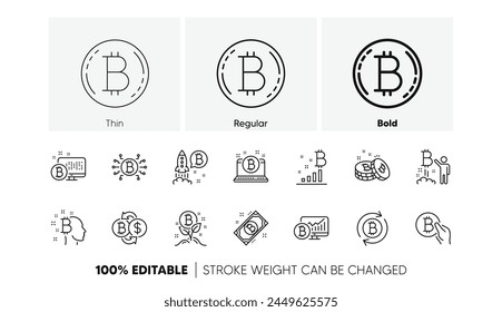 Blockchain, Crypto ICO and Bitcoin. Cryptocurrency line icons. Mining linear icon set. Line icons set. Vector