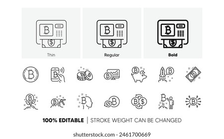 Blockchain, Crypto ICO and Cryptocurrency. Bitcoin line icons. Mining linear icon set. Line icons set. Vector