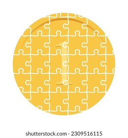 A blockchain and cryptocurrencies concept vector illustration, golden coin in the form of a puzzle, a blockchain as a distributed ledger technology.