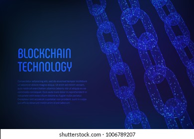 Blockchain. Cryptocurrency. Block Chain Concept. 3D Wireframe Chain With Digital Code. Editable Template. Stock Vector Illustration