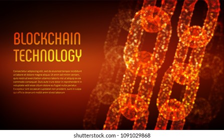 Blockchain. Cryptocurrency. Block chain concept. 3D wireframe chain with digital blocks. Editable template. Stock vector illustration.