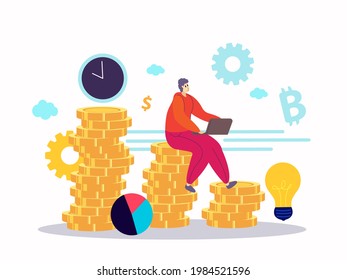 Blockchain cryptocurrency business invesment and trade concept for web landing page, presentation, social, poster or print media illustration