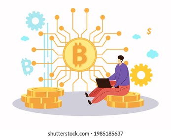 Blockchain cryptocurrency business invesment and trade concept for web landing page, presentation, social, poster or print media illustration