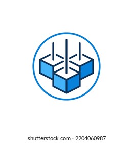 Blockchain Cryptocurrency in circle vector concept blue icon. Three Blocks - Block-chain Technology round sign