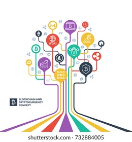 Blockchain, cryptocurrency cryptography and data distribution vector concept. Cryptography business, money cryptocurrency illustration