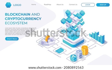Blockchain and cryptocurrency ecosystem isometric illustration