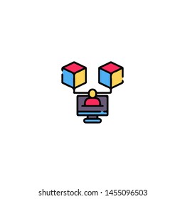 Blockchain Cryptocurrency Icon. Modern computer network technology sign. Digital graphic symbol. Bitcoin mining