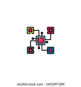 Blockchain Cryptocurrency Icon. Modern computer network technology sign. Digital graphic symbol. Bitcoin mining