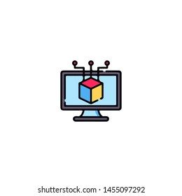 Blockchain Cryptocurrency Icon. Modern computer network technology sign. Digital graphic symbol. Bitcoin mining