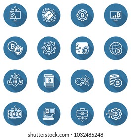 Blockchain Cryptocurrency Icons. Modern computer network technology sign set. Digital graphic symbol collection. Bitcoin mining and Security. Concept design elements.