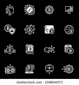 Blockchain Cryptocurrency Icons. Modern computer network technology sign set. Digital graphic symbol collection. Bitcoin mining and Security. Concept design elements.