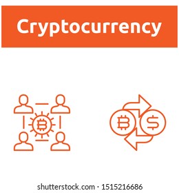 Blockchain Cryptocurrency Icons. Modern computer network technology sign set. Digital graphic symbol collection. Bitcoin mining. Concept design elements. - Vektör