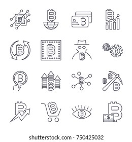 Blockchain, Cryptocurrency icons set. Editable Stroke. 