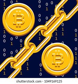 Blockchain Cryptocurrency illustration. Computer network technology. Digital graphic elements. Bitcoin mining. Concept design.