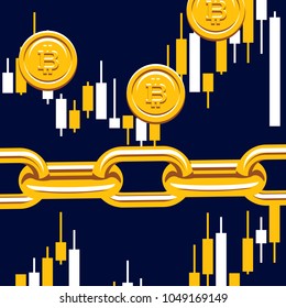 Blockchain Cryptocurrency illustration. Computer network technology. Digital graphic elements. Bitcoin mining. Concept design.