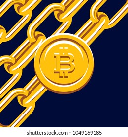Blockchain Cryptocurrency illustration. Computer network technology. Digital graphic elements. Bitcoin mining. Concept design.