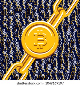 Blockchain Cryptocurrency illustration. Computer network technology. Digital graphic elements. Bitcoin mining. Concept design.