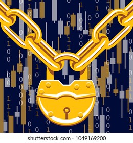 Blockchain Cryptocurrency illustration. Computer network technology. Digital graphic elements. Bitcoin mining. Concept design.