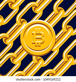 Blockchain Cryptocurrency illustration. Computer network technology. Digital graphic elements. Bitcoin mining. Concept design.