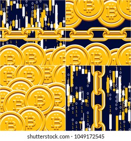 Blockchain Cryptocurrency illustrations set. Computer network technology. Digital graphic elements. Bitcoin mining. Concept design.