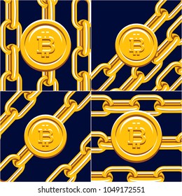 Blockchain Cryptocurrency illustrations set. Computer network technology. Digital graphic elements. Bitcoin mining. Concept design.
