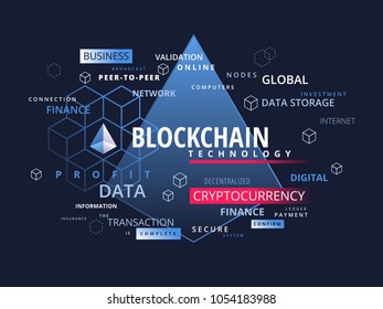 Blockchain cryptocurrency infographics - what is block chain technology cryptography business concept 