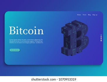 Blockchain. Cryptocurrency isometric composition. Bitcoin. Vector illustration