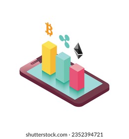 Diseño de conjunto isométrico criptodivisa de cadena de bloqueo
