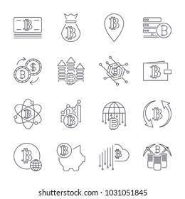 Blockchain cryptocurrency line icon set included the icons as e wallet digital block money. Editable Stroke. EPS 10