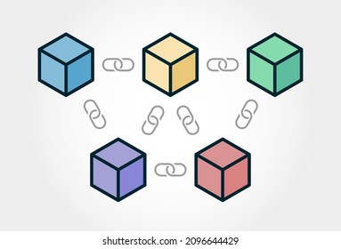 Blockchain cryptocurrency 
technology fintech design template. Linked network contain cryptography hash and transaction data. 