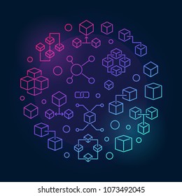 Blockchain or cryptocurrency vector colorful illustration in circular shape. Block chain round concept symbol on dark background