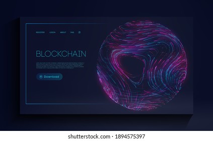 Blockchain Cryptocurrency Web Landing Page. Digital Currency Technology Concept. Vector Illustration Of Block Chain Internet Development.