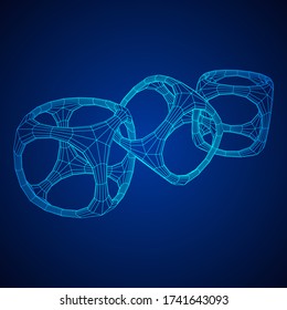 Blockchain cube chain. Square big data flow information. Wireframe low poly mesh vector illustration.