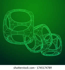 Blockchain cube chain. Square big data flow information. Wireframe low poly mesh vector illustration.