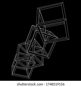 Blockchain cube chain. Square big data flow information. Wireframe low poly mesh vector illustration.