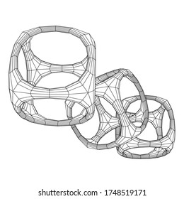 Blockchain cube chain. Square big data flow information. Wireframe low poly mesh vector illustration.