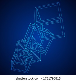 Blockchain Cube Chain. Square Big Data Flow Information. Wireframe Low Poly Mesh Vector Illustration.