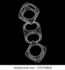 Blockchain Würfel Kette. Quadratische Daten für den Datenfluss. Wireframe Low-Poly-Mesh, Vektorgrafik.