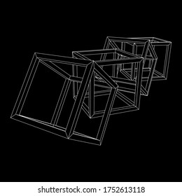Blockchain cube chain. Square big data flow information. Wireframe low poly mesh vector illustration.