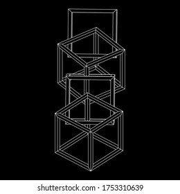 Blockchain cube chain. Square big data flow information. Wireframe low poly mesh vector illustration.