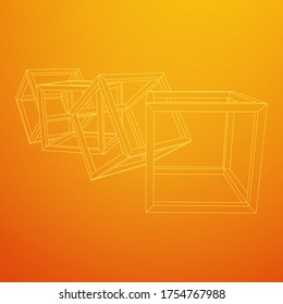 Blockchain cube chain. Square big data flow information. Wireframe low poly mesh vector illustration.