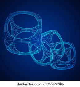 Blockchain cube chain. Square big data flow information. Wireframe low poly mesh vector illustration.