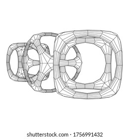Blockchain Würfel Kette. Quadratische Daten für den Datenfluss. Wireframe Low-Poly-Mesh, Vektorgrafik.