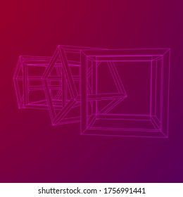 Cadena de cubo de cadena de bloqueo. Información de flujo de grandes datos cuadrada. Ilustración vectorial de malla baja de malla de malla de alambre.