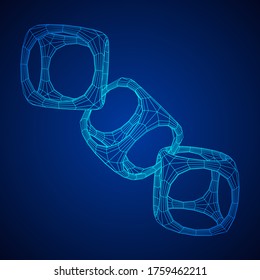 Blockchain cube chain. Square big data flow information. Wireframe low poly mesh vector illustration.