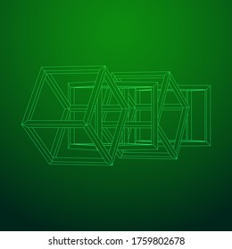 Blockchain cube chain. Square big data flow information. Wireframe low poly mesh vector illustration.