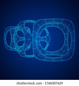 Blockchain cube chain. Square big data flow information. Wireframe low poly mesh vector illustration.