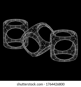 Cadena de cubo de cadena de bloqueo. Información de flujo de grandes datos cuadrada. Ilustración vectorial de malla baja de malla de malla de alambre.
