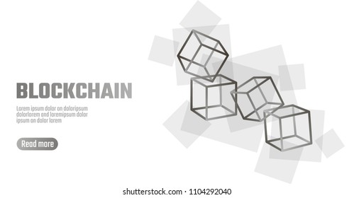 Blockchain cube chain symbol on square code big data flow information. Gray white neutral presentation style. Cryptocurrency finance bitcoin business concept vector illustration background template