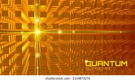 Blockchain cube chain symbol on square code big data flow information. Golden metal glowing modern trend. Cryptocurrency finance bitcoin business concept vector illustration background template